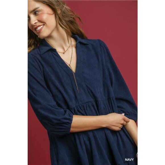 Umgee Tiered Corduroy Mini Dress with Balloon Sleeves‎ - Picture 5 of 5